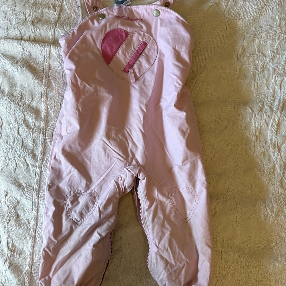 Kids Columbia 2T Y2K Pink Snow Overalls Heart Bib Style